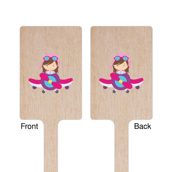 Airplane Theme - for Girls Wooden 6.25" Stir Stick - Rectangular - Double Sided - Front & Back