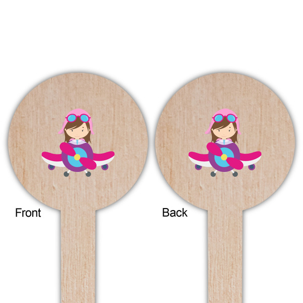Airplane Theme - for Girls Wooden 6" Food Pick - Round - Double Sided - Front & Back