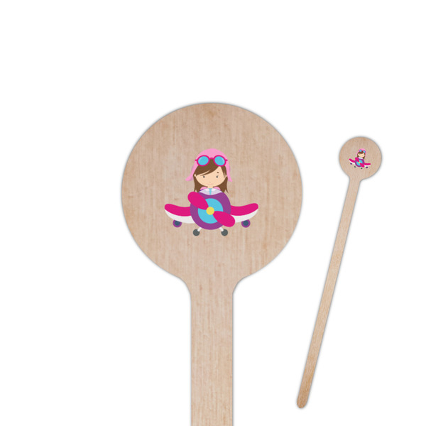 Custom Airplane Theme - for Girls 7.5" Round Wooden Stir Sticks - Double Sided