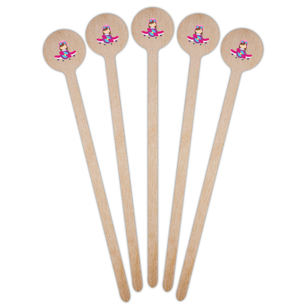 Airplane Theme - for Girls Wooden 7.5" Stir Stick - Round - Fan View