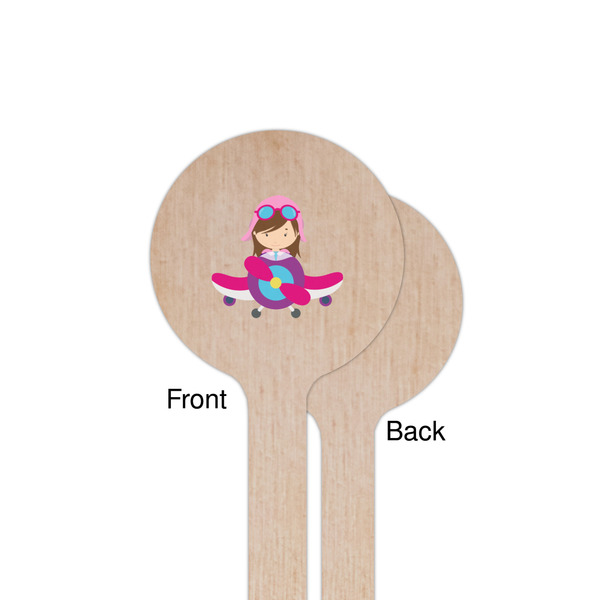 Airplane Theme - for Girls Wooden 7.5" Stir Stick - Round - Single Sided - Front & Back