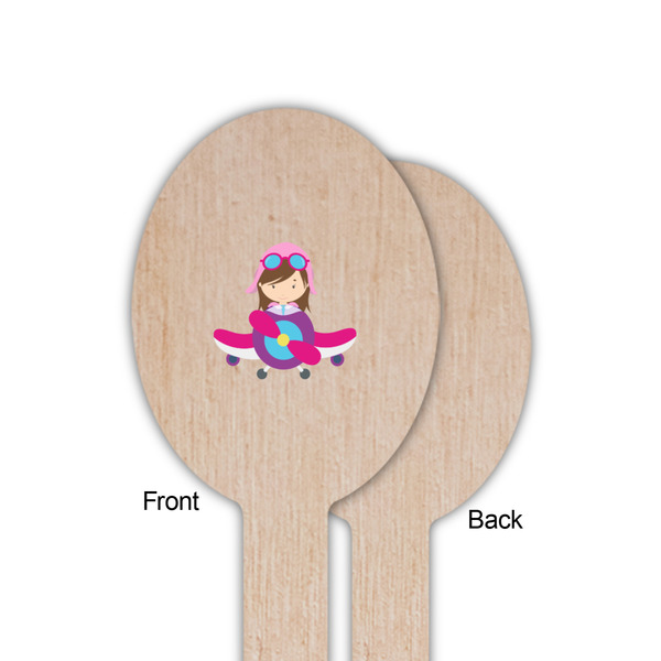 Airplane Theme - for Girls Wooden Food Pick - Oval - Single Sided - Front & Back