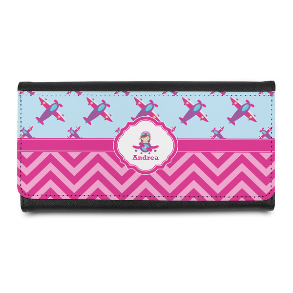 Custom Airplane Theme - for Girls Leatherette Ladies Wallet (Personalized)