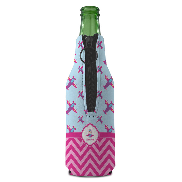 Airplane Theme - for Girls Zipper Bottle Cooler - BACK (bottle)