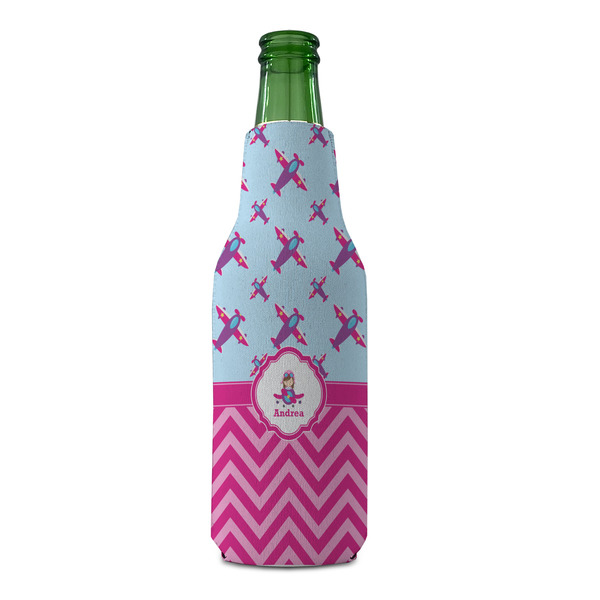 Airplane Theme - for Girls Zipper Bottle Cooler - FRONT (bottle)