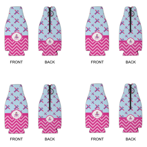 Airplane Theme - for Girls Zipper Bottle Cooler - Set of 4 - APPROVAL