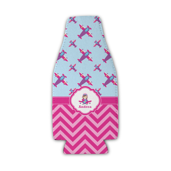 Airplane Theme - for Girls Zipper Bottle Cooler - Set of 4 - FRONT