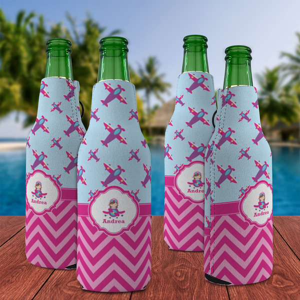 Airplane Theme - for Girls Zipper Bottle Cooler - Set of 4 - LIFESTYLE