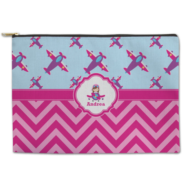 Custom Airplane Theme - for Girls Zipper Pouch - Large - 12.5"x8.5" (Personalized)