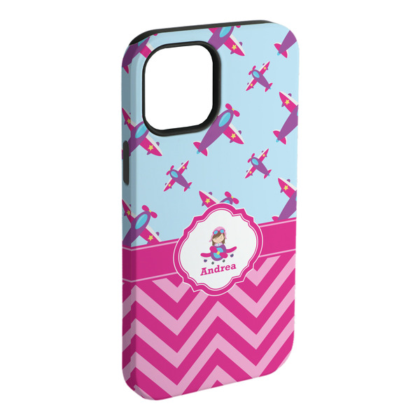 Custom Airplane Theme - for Girls iPhone Case - Rubber Lined - iPhone 15 Plus (Personalized)