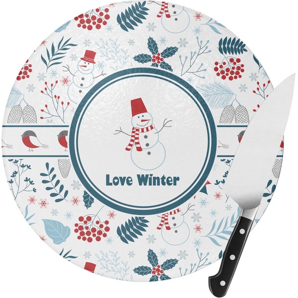 Custom Winter Round Glass Cutting Board - Small (Personalized)