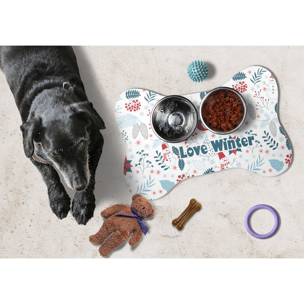 Winter Bone Shaped Mat w/ Food & Water