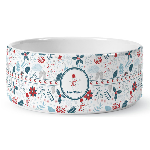 Custom Winter Ceramic Dog Bowl - Large (Personalized)