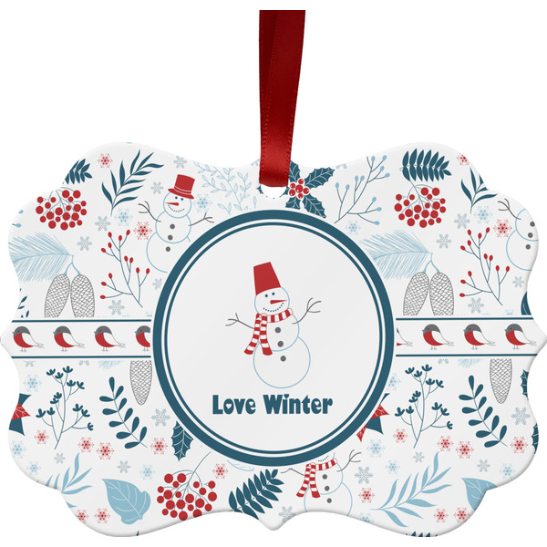 Custom Winter Snowman Metal Frame Ornament - Double Sided
