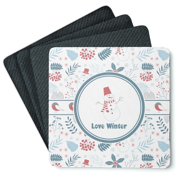 Custom Winter Square Rubber Backed Coasters - Set of 4 (Personalized)