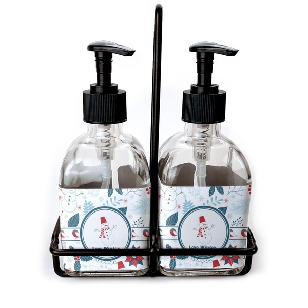 Custom Winter Snowman Glass Soap & Lotion Bottle Set