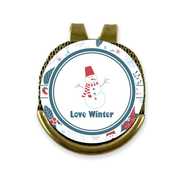 Custom Winter Snowman Golf Ball Marker - Hat Clip - Gold