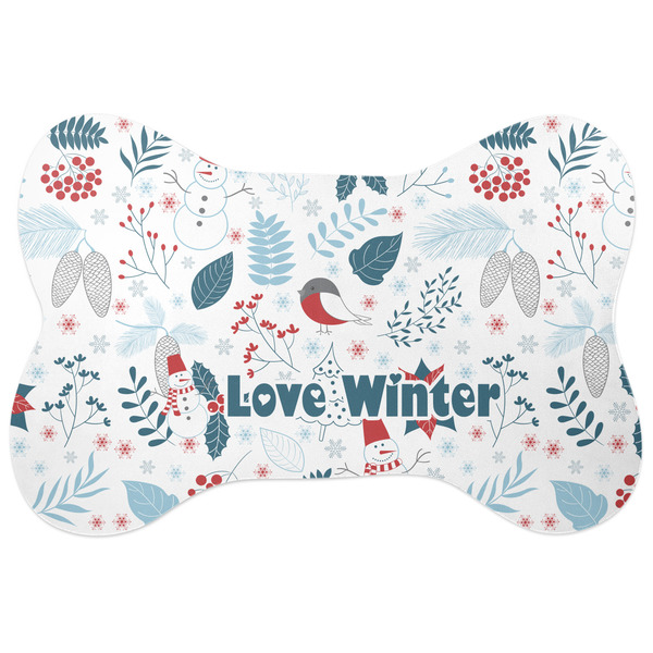 Custom Winter Bone Shaped Dog Food Mat (Large) (Personalized)