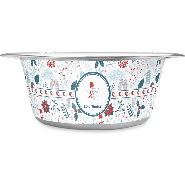 Custom Winter Stainless Steel Dog Bowl - Large (Personalized)
