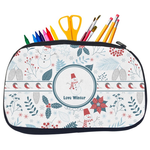 Custom Winter Snowman Neoprene Pencil Case - Medium