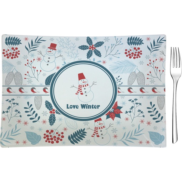 Custom Winter Glass Rectangular Appetizer / Dessert Plate (Personalized)