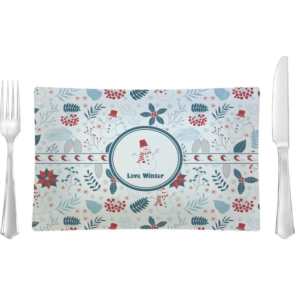 Custom Winter Rectangular Glass Lunch / Dinner Plate - Single or Set (Personalized)