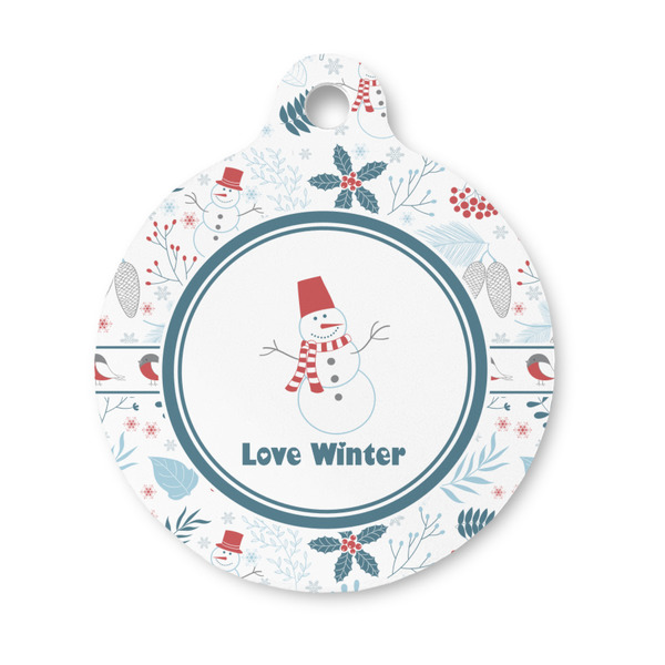 Custom Winter Snowman Round Pet ID Tag - Small