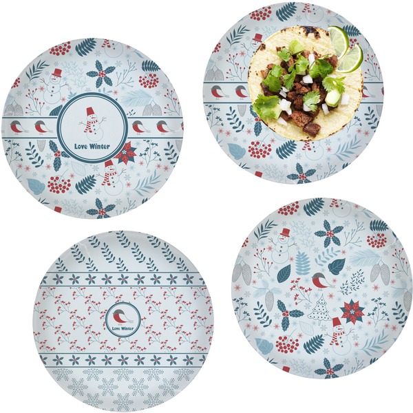 Custom Winter Set of 4 Glass Lunch / Dinner Plate 10" (Personalized)