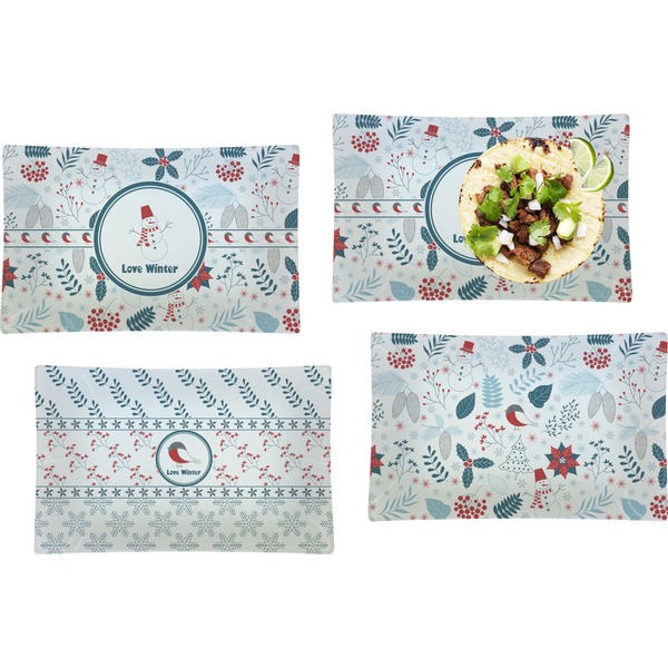 Custom Winter Set of 4 Glass Rectangular Lunch / Dinner Plate (Personalized)