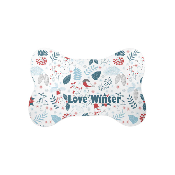 Custom Winter Snowman Bone Shaped Dog Food Mat (Small)
