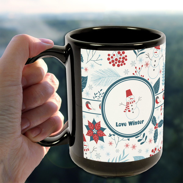 Winter Snowman 15oz. Black Mug - LIFESTYLE