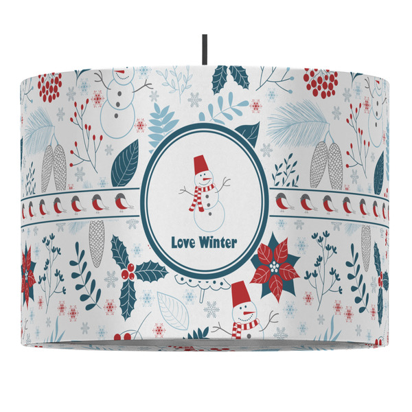 Custom Winter Snowman 16" Drum Pendant Lamp - Fabric