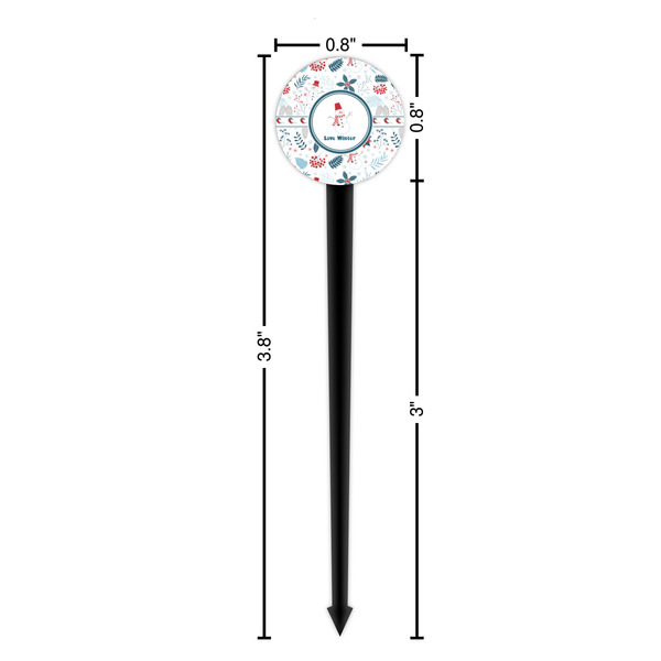Winter Snowman Black Plastic 4" Food Pick - Round - Dimensions