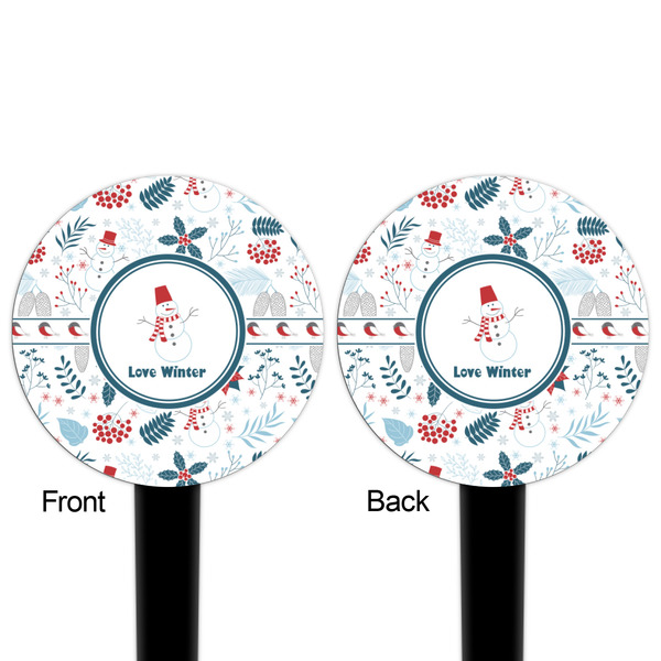 Winter Snowman Black Plastic 4" Food Pick - Round - Double Sided - Front & Back