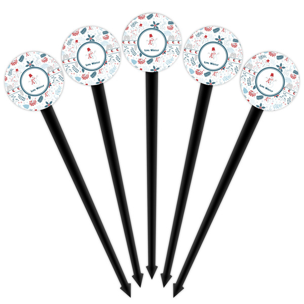 Winter Snowman Black Plastic 4" Food Pick - Round - Fan View