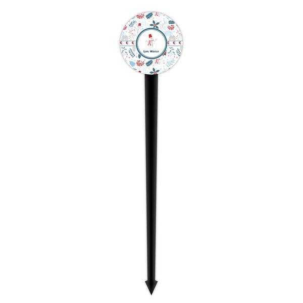 Winter Snowman Black Plastic 4" Food Pick - Round - Single Pick