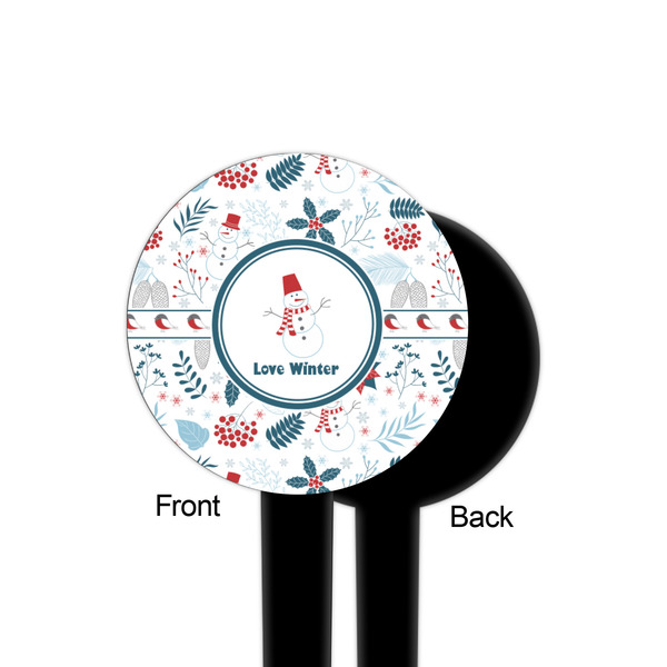 Winter Snowman Black Plastic 4" Food Pick - Round - Single Sided - Front & Back