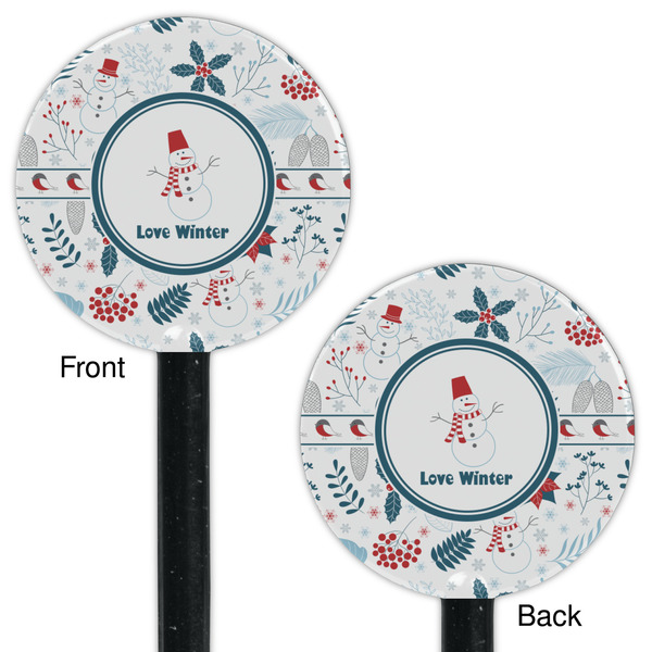 Winter Snowman Black Plastic 5.5" Stir Stick - Double Sided - Round - Front & Back