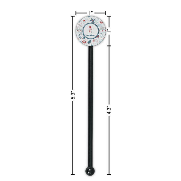 Winter Snowman Black Plastic 5.5" Stir Stick - Round - Dimensions