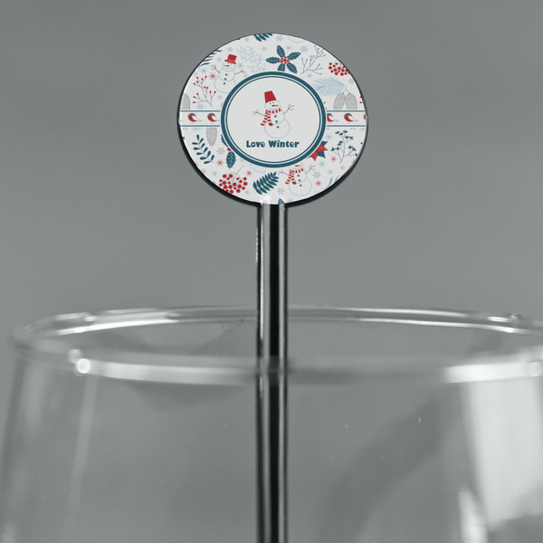 Winter Snowman Black Plastic 5.5" Stir Stick - Round - Main