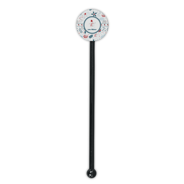 Winter Snowman Black Plastic 5.5" Stir Stick - Round - Single Stick