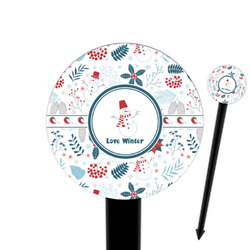 Winter Snowman 6" Round Plastic Food Picks - Black - Single Sided