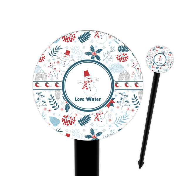 Custom Winter Snowman 6" Round Plastic Food Picks - Black - Single Sided