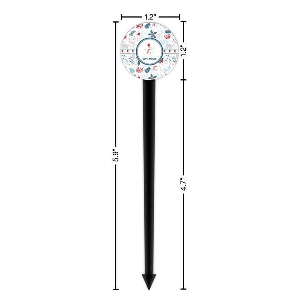Winter Snowman Black Plastic 6" Food Pick - Round - Dimensions