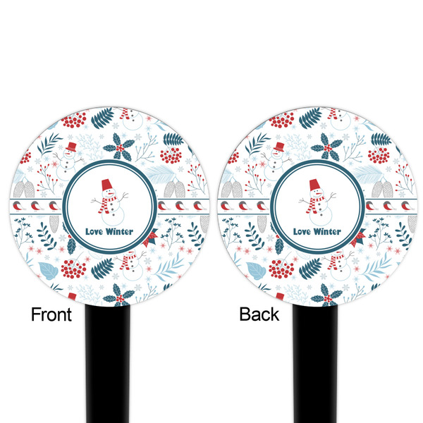 Winter Snowman Black Plastic 6" Food Pick - Round - Double Sided - Front & Back