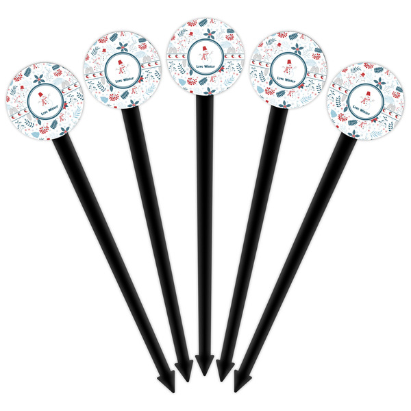 Winter Snowman Black Plastic 6" Food Pick - Round - Fan View