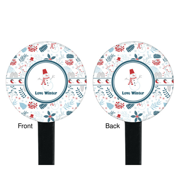 Winter Snowman Black Plastic 7" Stir Stick - Double Sided - Round - Front & Back