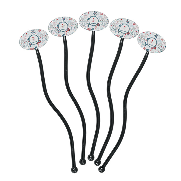 Winter Snowman Black Plastic 7" Stir Stick - Oval - Fan