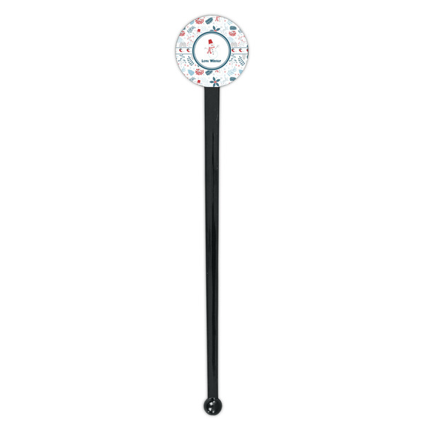 Winter Snowman Black Plastic 7" Stir Stick - Round - Single Stick