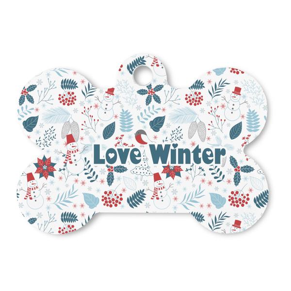 Custom Winter Snowman Bone Shaped Dog ID Tag
